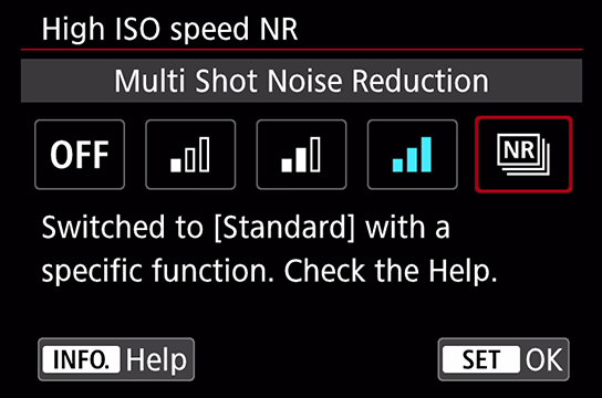 Multi Shot Noise Reduction screen