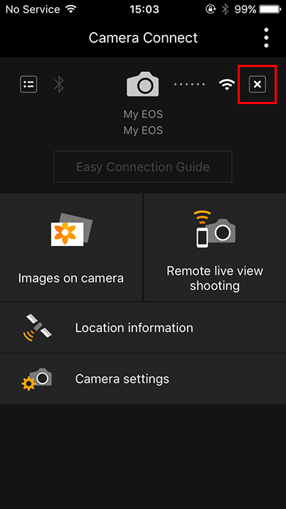 หน้าจอ Camera Connect (ปิด Wi-Fi)