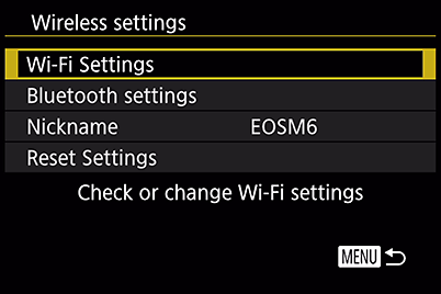 Layar menu EOS M6