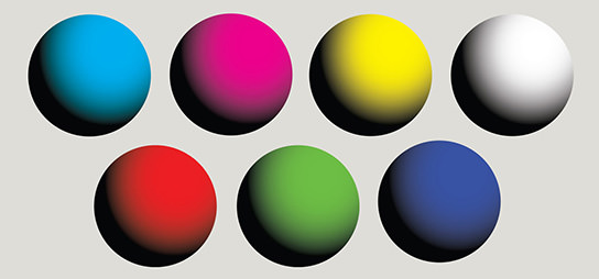 A custom colour chart with 7 spheres