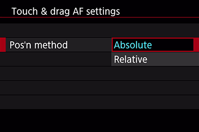 PowerShot G1 X Mark III Touch & drag F Positioning method menu screen