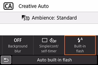 CA mode- selecting built-in flash firing mode