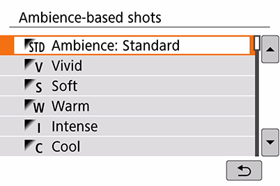 EOS 200D - các thiết lập ambience khả dụng