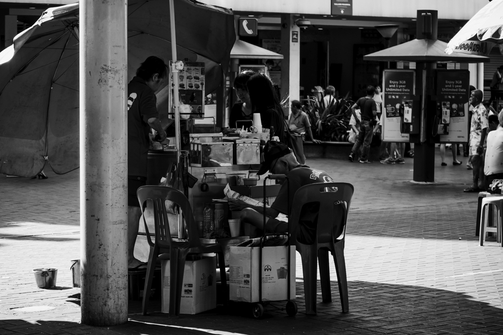 street stall black and white
