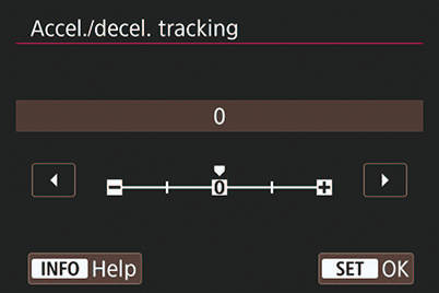 EOS R acceleration/deceleration tracking menu