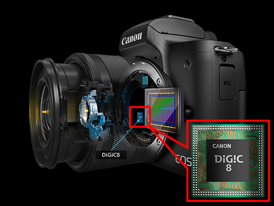 ตำแหน่งของชิป DIGIC 8 ในกล้อง EOS R