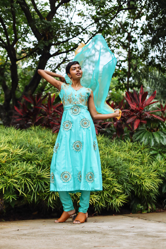 deepavali female model in blue costume