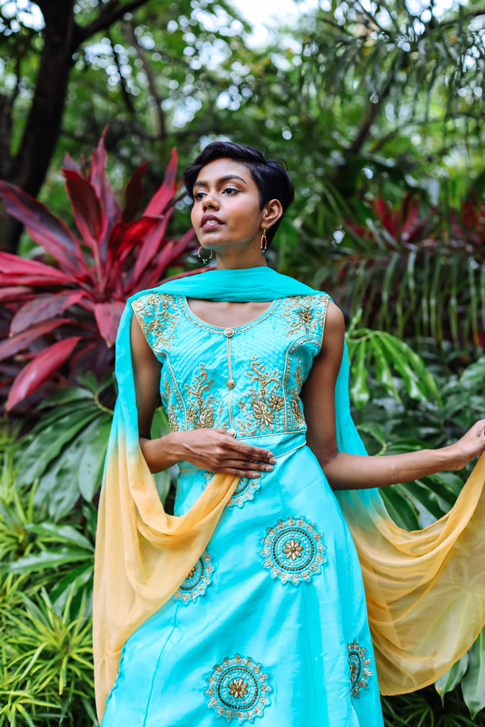 deepavali model in blue costume