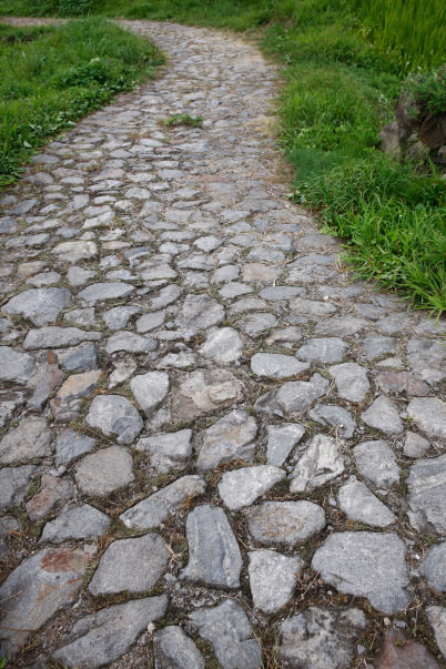 Stone tiles on pavement