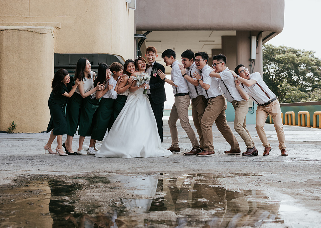 bridesmaid & groom on actual day wedding shoot