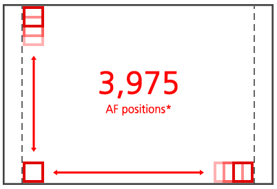 AF segments and AF positions in the EOS 850D during Live View AF